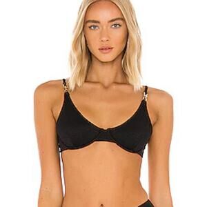 Revel Rey NWT Inez Bikini Top in Black Snake Texture Size XS Gold Chain Trim